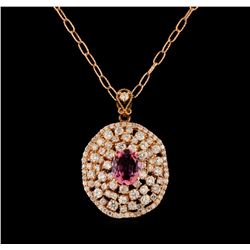 14KT Rose Gold 2.16 ctw Tourmaline and Diamond Pendant With Chain