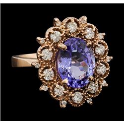 4.36 ctw Tanzanite and Diamond Ring - 14KT Rose Gold