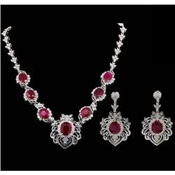 GIA Cert 49.70 ctw Ruby and Diamond Suite - 18KT White Gold