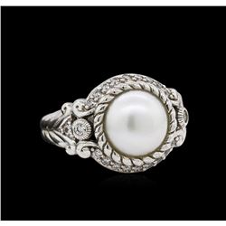 Sterling Silver Pearl and Cubic Zirconia Judith Ripka Ring