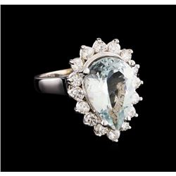 4.48 ctw Aquamarine and Diamond Ring - 14KT White Gold