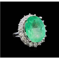 GIA Cert 16.24 ctw Emerald and Diamond Ring - 14KT White Gold