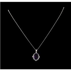 4.46 ctw Amethyst and Diamond Pendant With Chain - 14KT White Gold