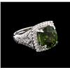 Image 1 : 4.79 ctw Green Tourmaline and Diamond Ring - 18KT White Gold