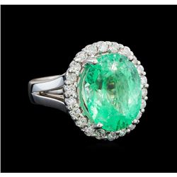 GIA Cert 9.66 ctw Emerald and Diamond Ring - 14KT White Gold