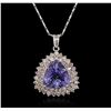 Image 1 : 11.38 ctw Tanzanite and Diamond Pendant With Chain - 14KT White Gold