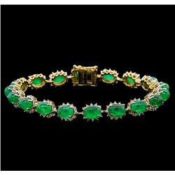 20.04 ctw Emerald and Diamond Bracelet - 14KT Yellow Gold