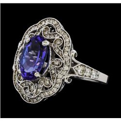 3.52 ctw Tanzanite and Diamond Ring - 14KT White Gold