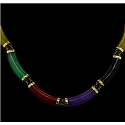 34.72 ctw Jade and Onyx Necklace - 14KT Yellow Gold