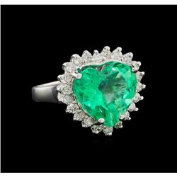 GIA Cert 6.11 ctw Emerald and Diamond Ring - 14KT White Gold