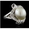 Image 1 : Pearl and Diamond Ring - 18KT White Gold