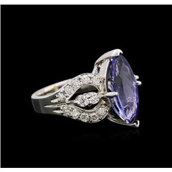 4.00 ctw Tanzanite and Diamond Ring - 14KT White Gold