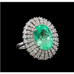 GIA Cert 8.58 ctw Emerald and Diamond Ring - 14KT White Gold