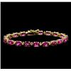 Image 1 : 15.00 ctw Pink Tourmaline and Diamond Bracelet - 14KT Yellow Gold