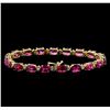 Image 2 : 15.00 ctw Pink Tourmaline and Diamond Bracelet - 14KT Yellow Gold