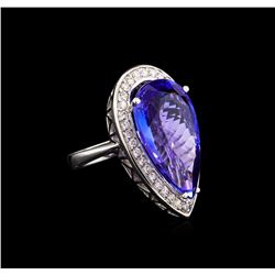 18.42 ctw Tanzanite and Diamond Ring - 14KT White Gold