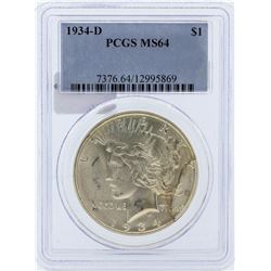 1934-D PCGS MS64  Double Die Medium D Peace Silver Dollar