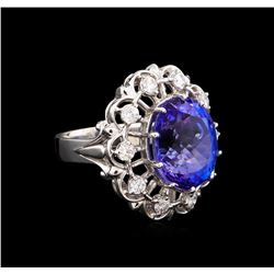 12.45 ctw Tanzanite and Diamond Ring - 14KT White Gold