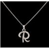 Image 1 : 0.15 ctw Diamond Letter R Pendant With Chain - 14KT White Gold