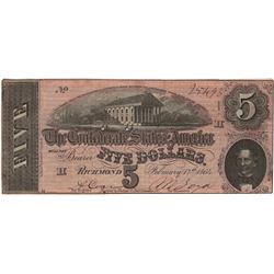 1864 $5 Confederate States of America Bank Note