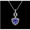 Image 1 : 4.71 ctw Tanzanite and Diamond Pendant With Chain - 14KT White Gold