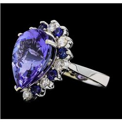 11.38 ctw Tanzanite, Sapphire and Diamond Ring - 14KT White Gold