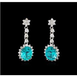 5.95 ctw Apatite and Diamond Dangle Earrings - 14KT White Gold