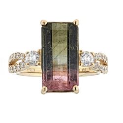 4.71 ctw Tourmaline, Ruby, and Diamond Ring - 14KT Yellow Gold