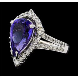 4.33 ctw Tanzanite and Diamond Ring - 14KT White Gold