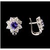 Image 2 : 14KT White Gold 1.08 ctw Tanzanite and Diamond Earrings