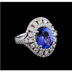 3.47 ctw Tanzanite and Diamond Ring - 14KT White Gold