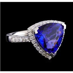 GIA Cert 5.54 ctw Tanzanite and Diamond Ring - Platinum