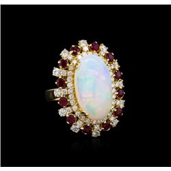 8.19 ctw Opal, Ruby and Diamond Ring - 14KT Yellow Gold