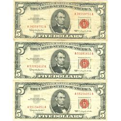 1963 $5 VG/XF Red Seal Note Lot of 3