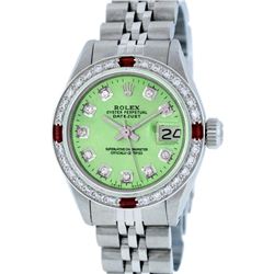 Rolex Stainless Steel Diamond and Ruby DateJust Ladies Watch