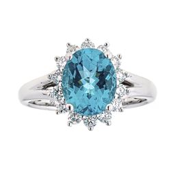 2.56 ctw Apatite and Diamond Ring - 18KT White Gold