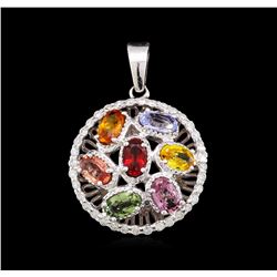 3.80 ctw Multi-Color Sapphire and Diamond Pendant - 14KT White Gold