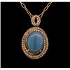 Image 1 : 14KT Rose Gold 14.35 ctw Chrysoprase and Diamond Pendant With Chain