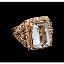 14KT Rose Gold 7.96 ctw Aquamarine and Diamond Ring