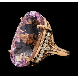 31.94 ctw Kunzite and Diamond Ring - 14KT Rose Gold