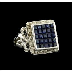 3.00 ctw Blue Sapphire and Diamond Ring - 14KT White Gold