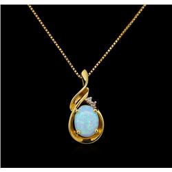 1.00 ctw Opal and Diamond Pendant With Chain - 14KT Yellow Gold