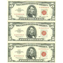 1963 $5 VG/XF Red Seal Note Lot of 3