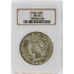 1922 NGC MS64 Peace Silver Dollar