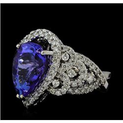 6.63 ctw Tanzanite and Diamond Ring - 14KT White Gold