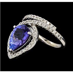 3.94 ctw Tanzanite and Diamond Ring - 14KT White Gold