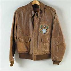 WWII U.S. 4-POCKET TUNIC, A-2 LEATHER FLIGHT JACKET, MISC. INSIGNIA, SERVICE RECORDS & TRAINING YEAR