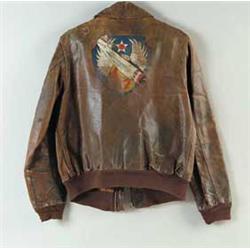 PAINTED LEATHER A-2 FLYING JACKET WITH REPRODUCED PHOTO OF THE PILOT