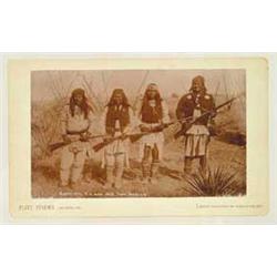 CABINET CARD PHOTO OF GERONIMO, HIS SON, AND TWO APACHE BRAVES