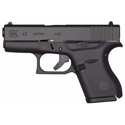 Glock UI4350201 G43 Subcompact Single 9mm 3.39" 6+1 Black Polymer Grip Black
